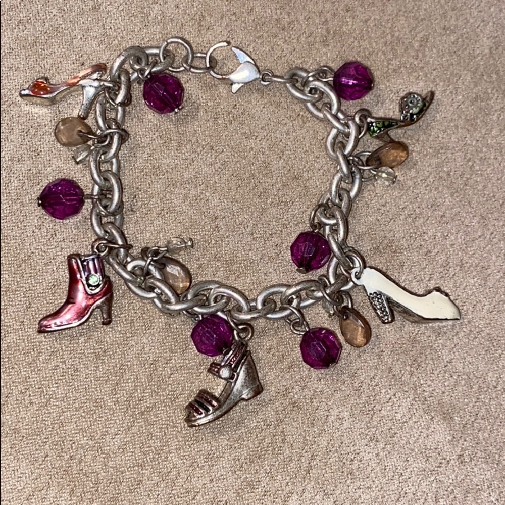 High heel shoe and boot bracelet with purple beads